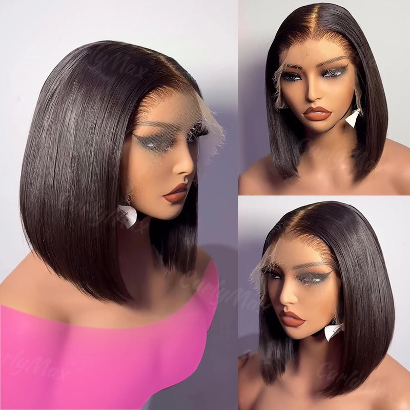 250/180% Brazilian Bone Straight Short Bob, 13x4 Lace Frontal, 13x6 HD Transparent Lace Frontal, 5x5 Closure Wigs for Women