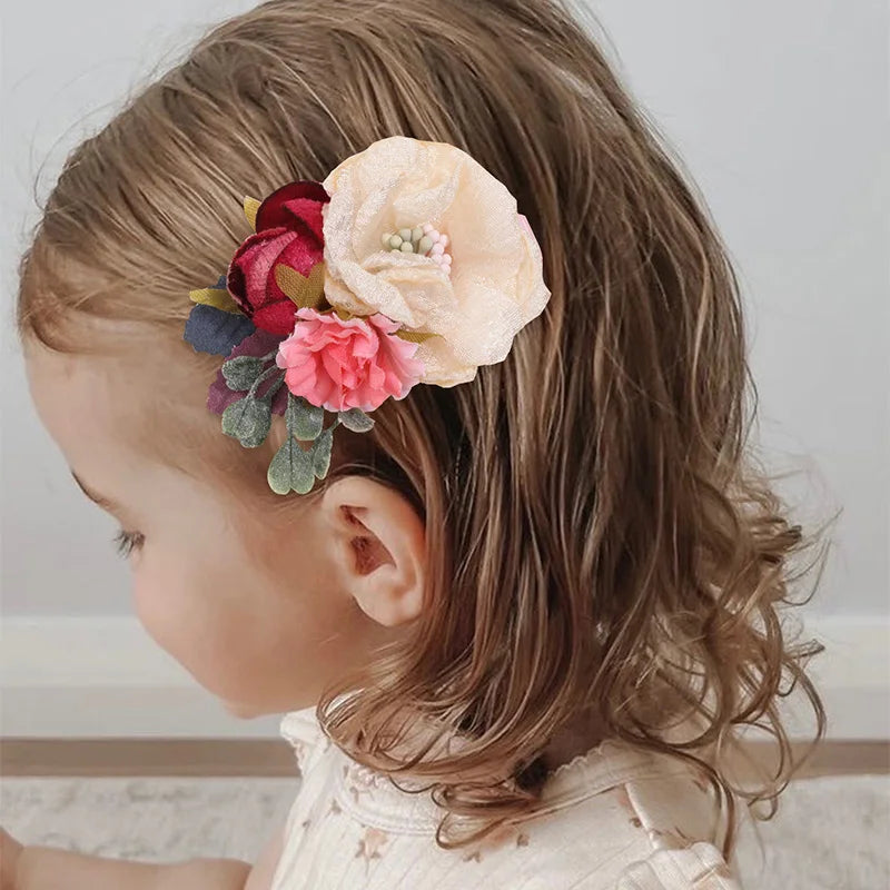 Artificial Flower Hair Clips - Cute Mesh Rose Hairpins with Pearl Barrette Hairgrips for Children, Hair Accessories