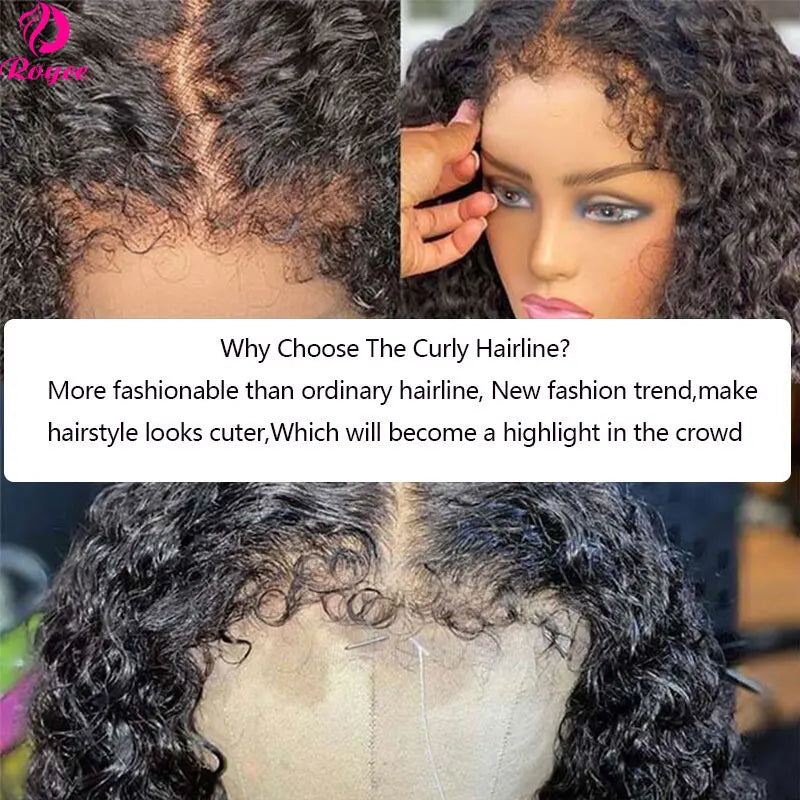 Kinky Curly Edged Short Bob - Human Hair Transparent Lace Front Wigs for Women & Girls, Remy Human Hair