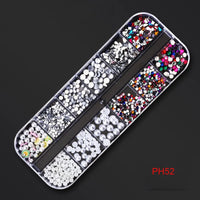12Gird Box Multi Size AB/Colorful Non-Hotfix Rhinestones Flatback Crystal Diamond Gems 3D Glitter Nail Art Luxurious Decorations SWEET T 52