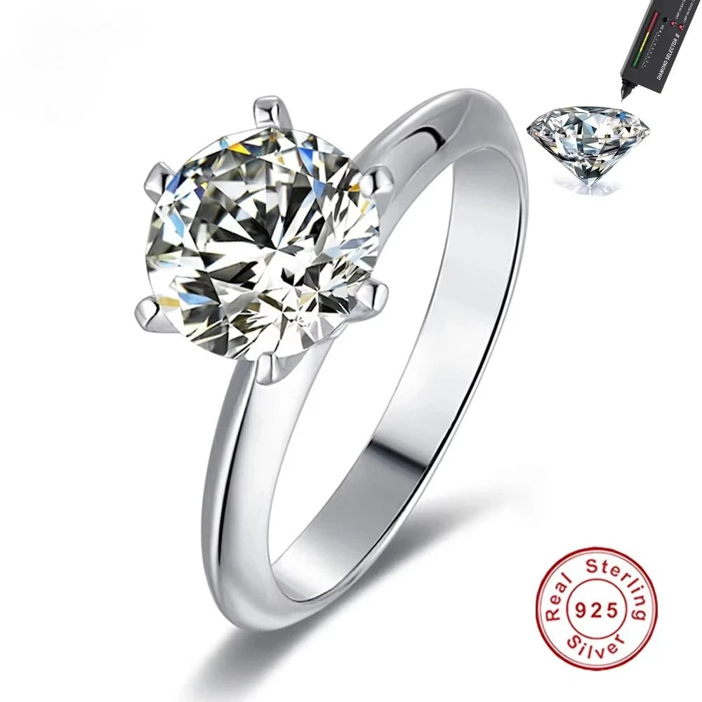 Moissanite Solitaire Ring, Marked 925 Sterling Silver