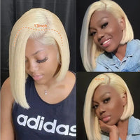 613 Short Blonde Human Hair Lace Front Wigs for Women, 13x6 HD Transparent, 200% Density