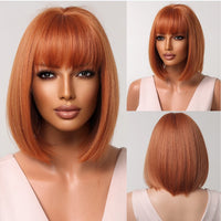 Short Straight Synthetic Wigs for Women with Bangs - Short Straight Bob Hair Wigs