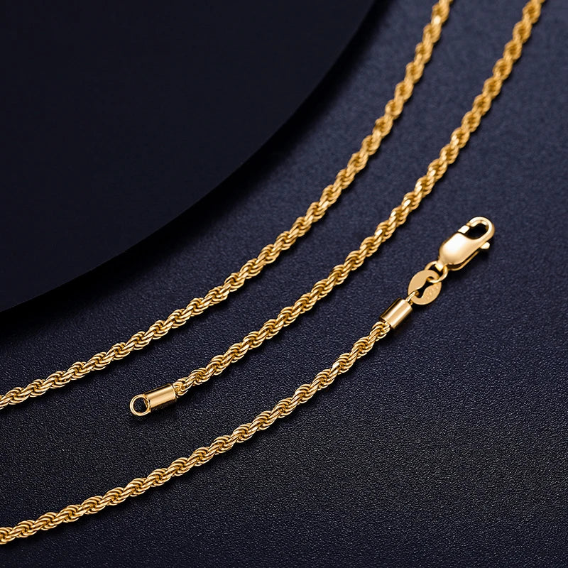 2.5 mm Rope Chain Necklace, Marked 925 Sterling Silver