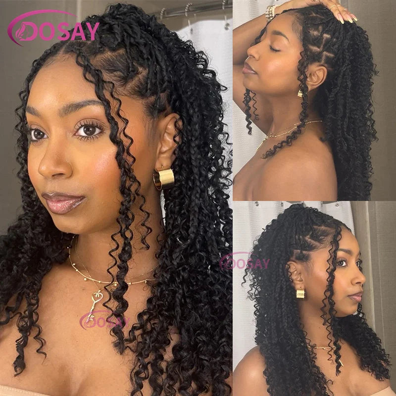 Synthetic Curly Wigs for Women, Short Bob, 360 Full Lace Braided Wigs, 12 Inch Boho Knotless Braided Wigs, Pre-Plucked Baby Hair