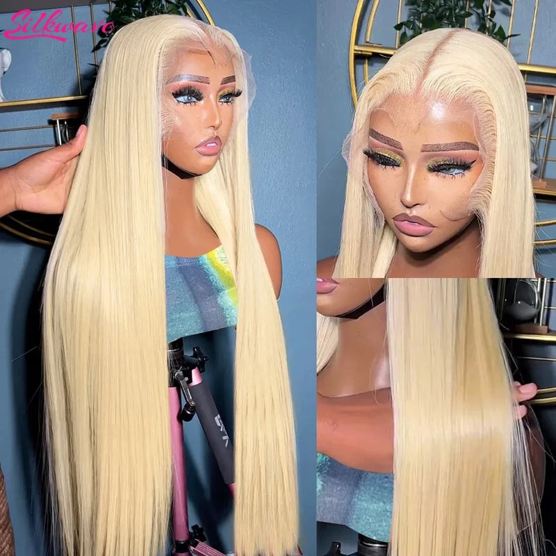 13x4 Blonde Lace Front Wig, Straight Human Hair 613 Hd Wig, Pre Plucked With Baby Hair For Women