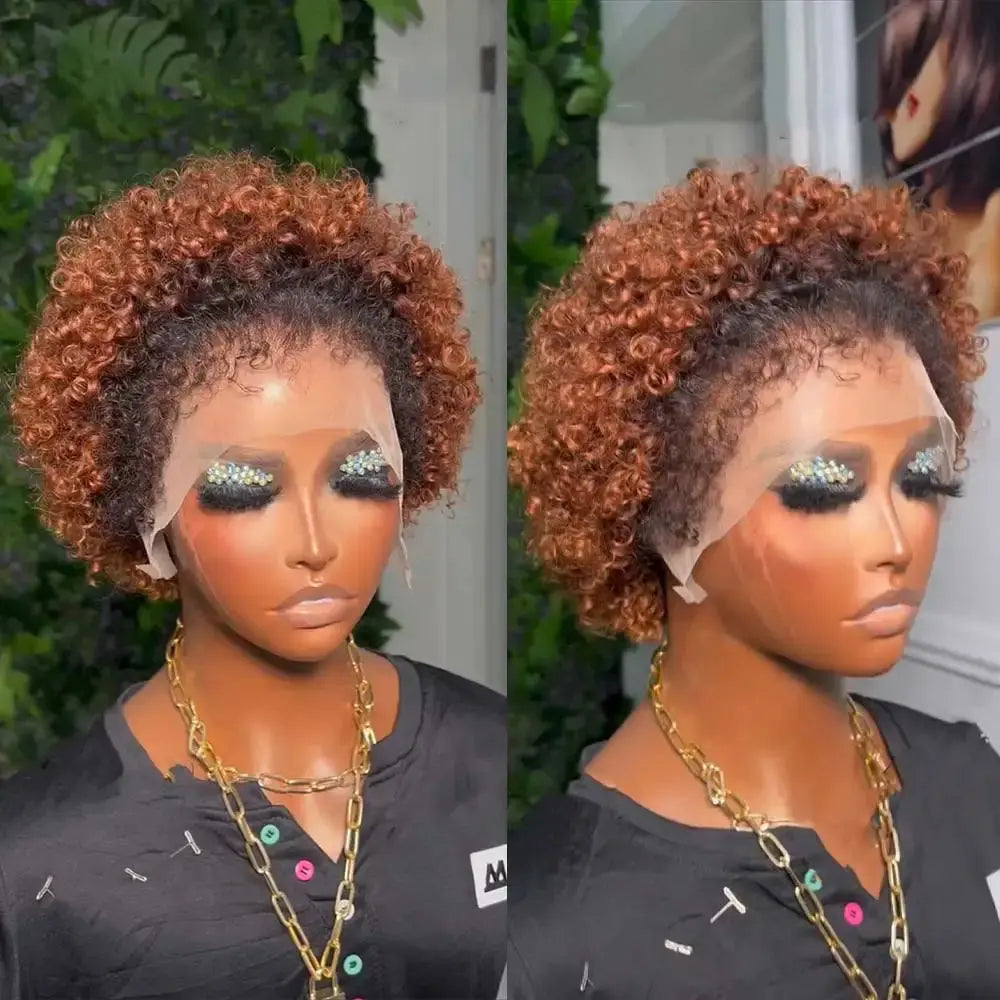 Short Bob - Curly Pixie Cut 13x4 Lace Front Human Hair Wigs with Kinky Hairline for Women - SWEET T 52