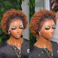 Short Bob - Curly Pixie Cut 13x4 Lace Front Human Hair Wigs with Kinky Hairline for Women - SWEET T 52