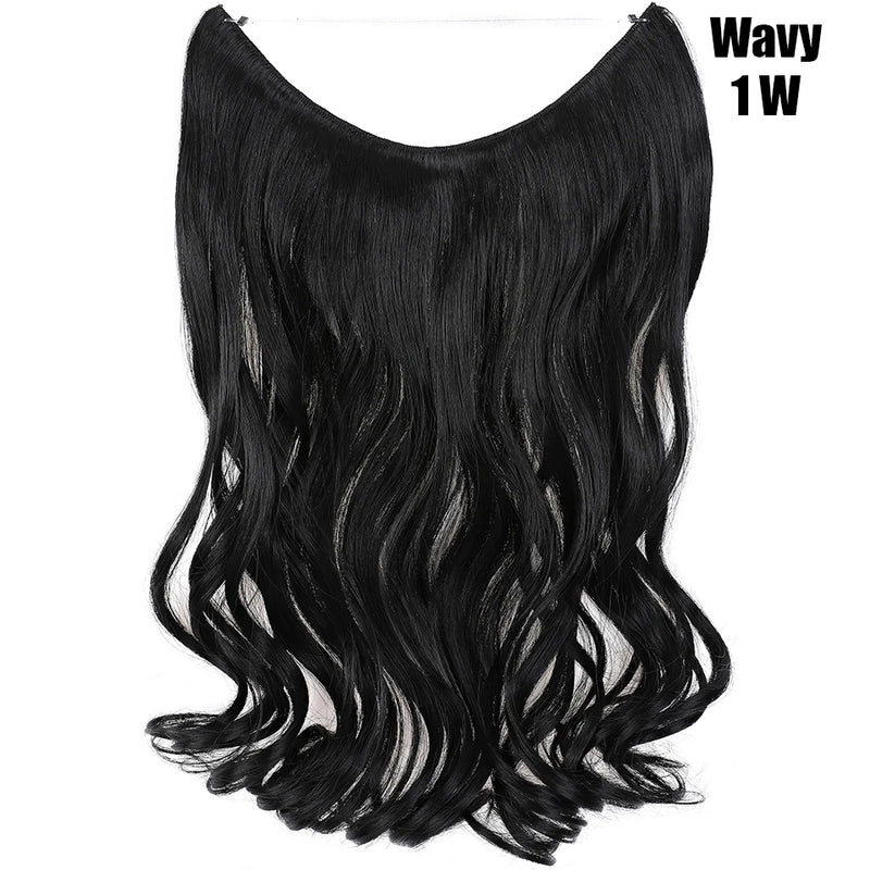 Fil synthétique invisible de 20 pouces, sans clip, extensions de cheveux, postiches en ligne de poisson/extensions de cheveux, faux cheveux pour femmes