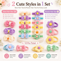 Flower Bow Hair Ties for Girls, 12 Pack
