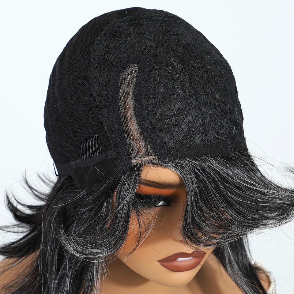 Salt & Pepper Pixie Straight Bob Wig, Wear & Go Dark Grey Glueless 5x1 Lace Wig, 100% Human Hair