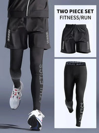 New 2-piece tight pants men's cycling base fitness shorts quick drying high elasticity sports set running training compression Sweet T 52