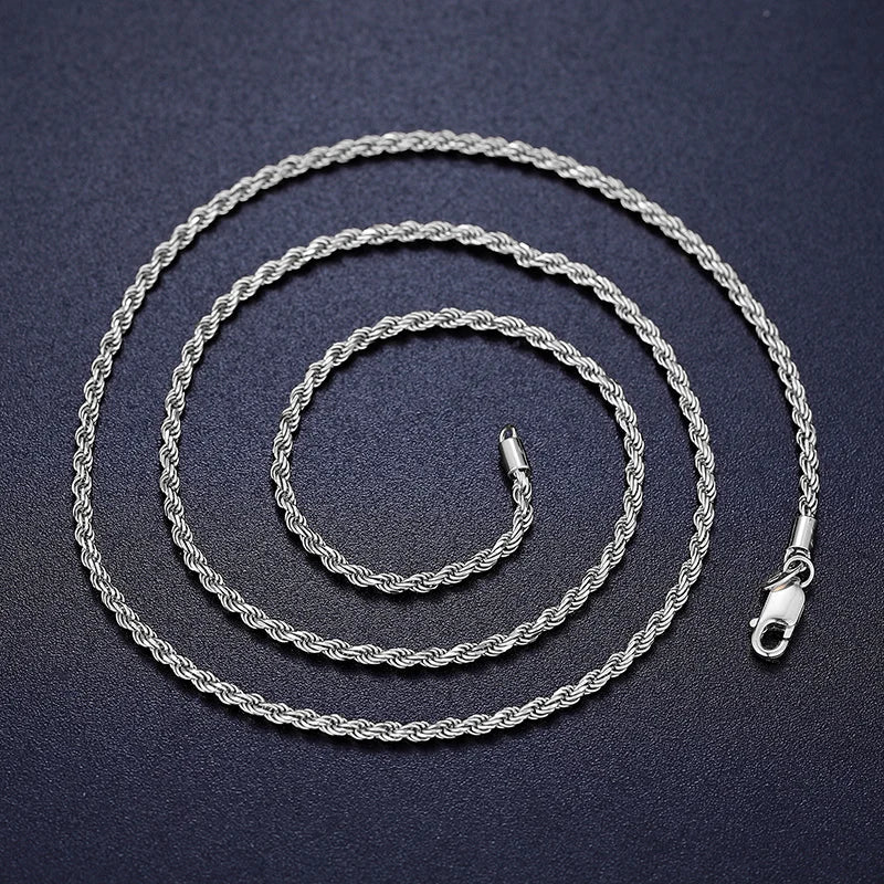 2.5 mm Rope Chain Necklace, Marked 925 Sterling Silver