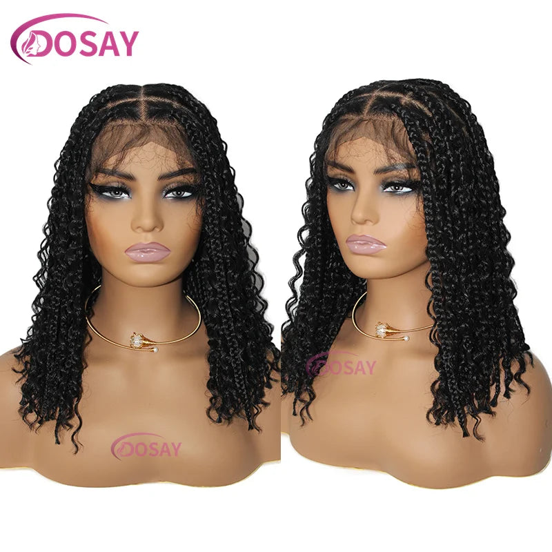 Synthetic Curly Wigs for Women, Short Bob, 360 Full Lace Braided Wigs, 12 Inch Boho Knotless Braided Wigs, Pre-Plucked Baby Hair