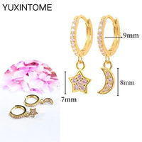 925 Silver Needle Star Hoop Earrings for Women - Five-pointed Star and Moon Pendant Huggie Earrings