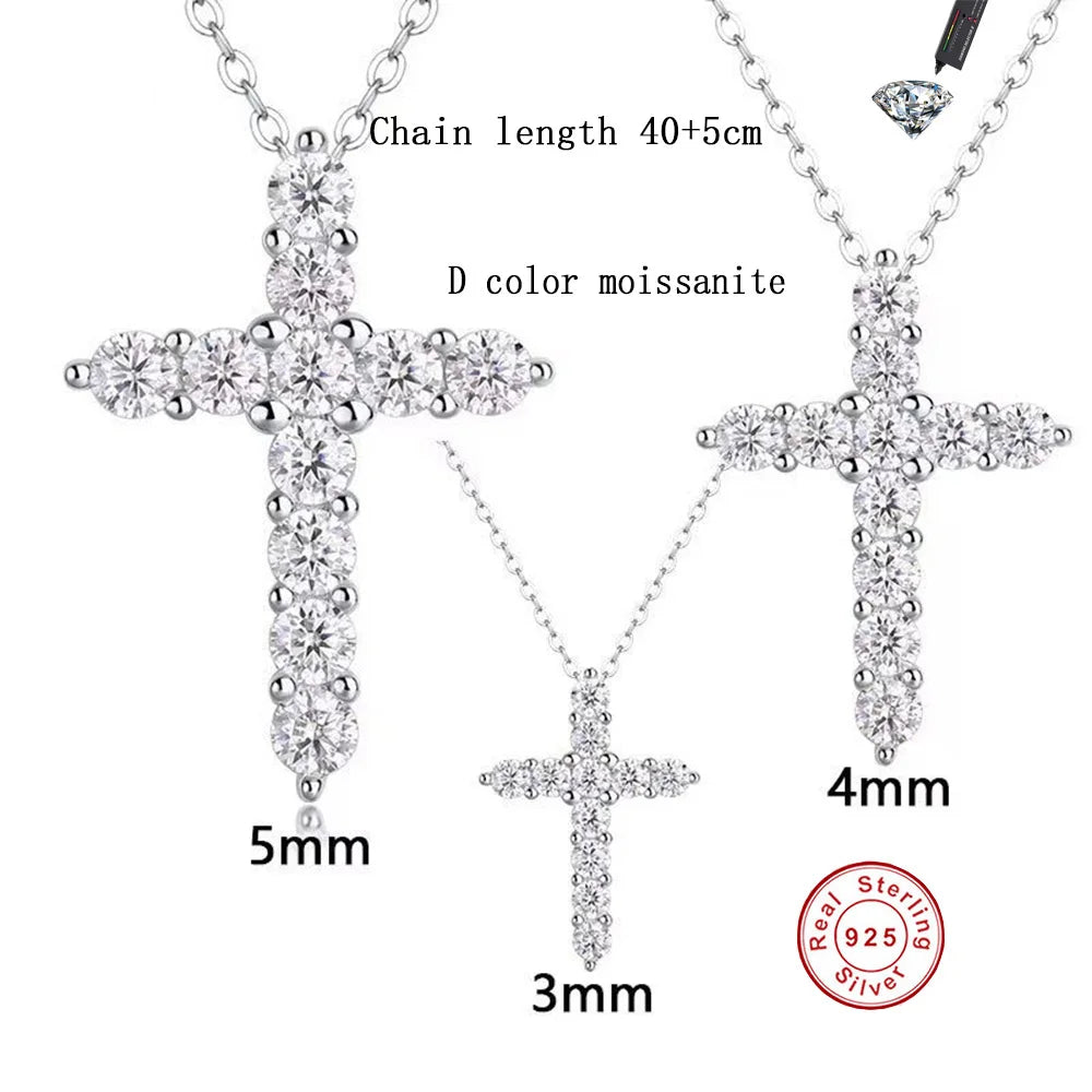 Moissanite Cross Pendant Necklace, Marked 925 Sterling Silver
