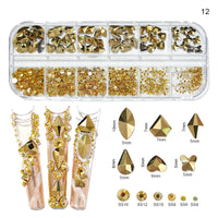 12Gird Box Multi Size AB/Colorful Non-Hotfix Rhinestones Flatback Crystal Diamond Gems 3D Glitter Nail Art Luxurious Decorations SWEET T 52
