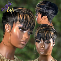 Short Pixie Cut Wigs, Wear And Go - Dovetail Straight Highlight Blonde Remy Human Hair Mullet Wigs - SWEET T 52