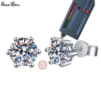 Moissanite Solitaire Stud Earrings, Marked 925 Sterling Silver