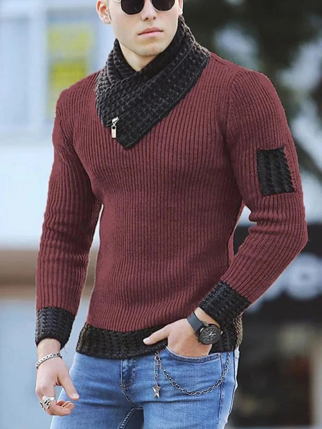 Fall Hot Sale Of The Season Men's High Collar Long Sleeve Sweater Trendy Color Block Knitted Shirt Casual Wear Comfortable Soft Sweet T 52