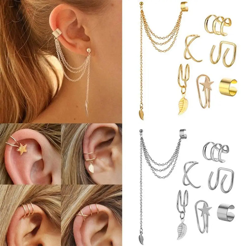 7Pcs/set Punk Simple Wrap Earring Set For Women & Girls - Clip-on Earrings, No piercing