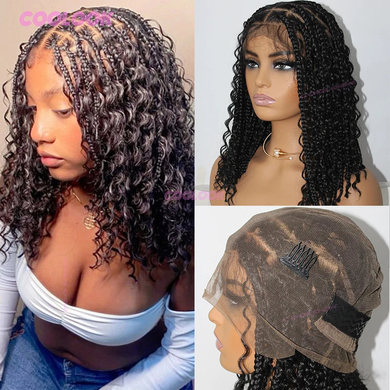 10" Short Bob Wigs Synthetic Braided Wigs For Women Box Braid Full Lace Wig Braid African Cornrow Braids Lace Wigs Cheap Sweet T 52