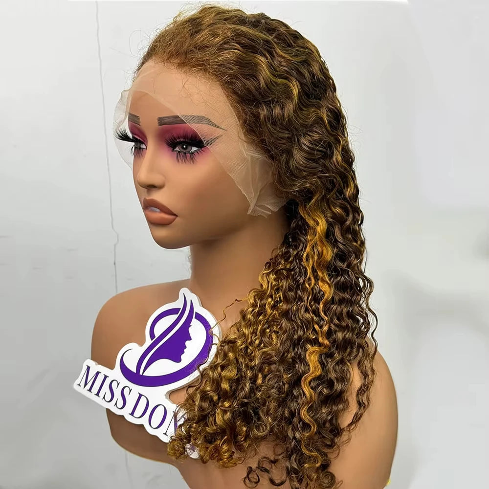 250 Density 12A Double Drawn Burmese Curl Curly Human Hair Wig - 13x4 Lace Frontal Human Hair Wig, Piano Color Hair