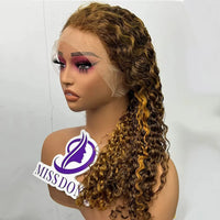 250 Density 12A Double Drawn Burmese Curl Curly Human Hair Wig - 13x4 Lace Frontal Human Hair Wig, Piano Color Hair