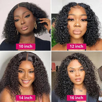 Glueless Wigs - 100% Human Hair Water Wave Bob Wigs, Ready to Wear Curly Wave Human Hair Wigs. 4X4 Swiss Lace Bob