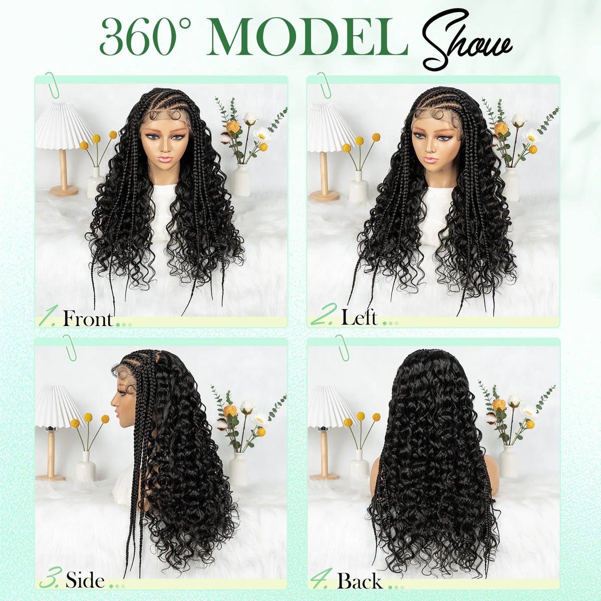 Cornrow Synthetic Braided Wigs 13*6 Lace Front Wig  Knotless Box Braided Wig Partition Design with Curly Hair for African Women Sweet T 52