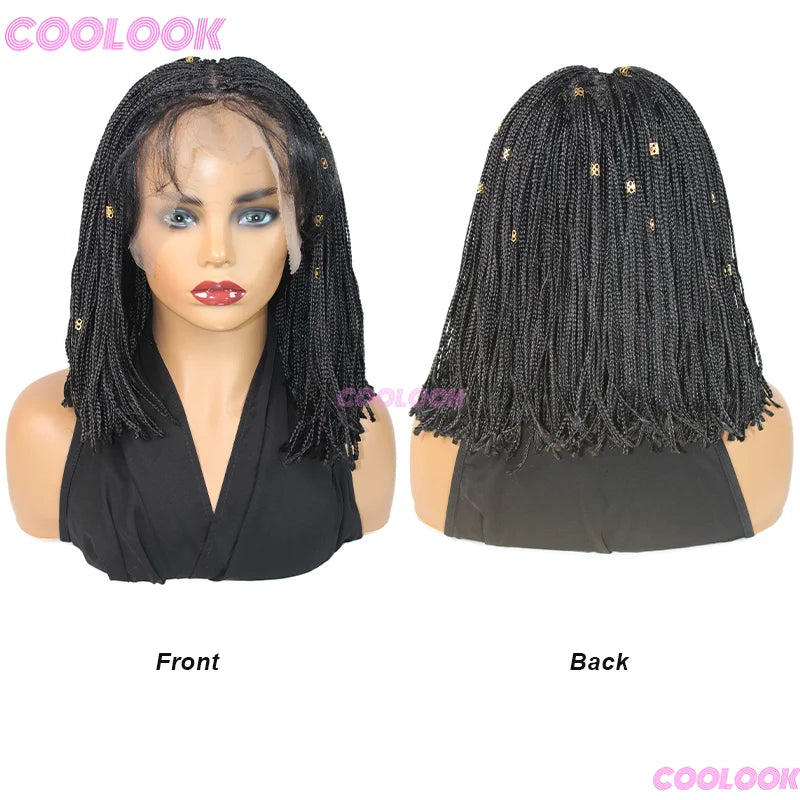 12" Short Braided Wigs for Women, Synthetic Wig, 6*6 Lace Braided African Wigs, Cornrow Micro Braids