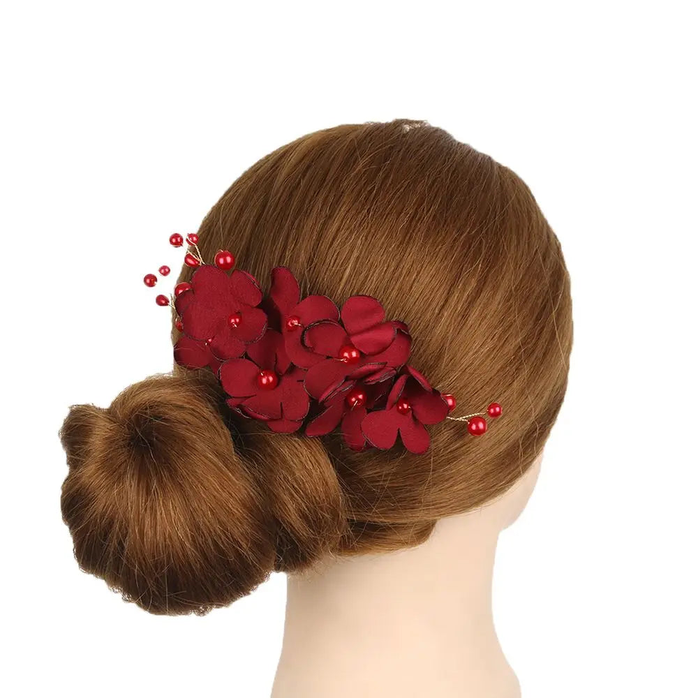 Fashion Bridal Wedding Bridesmaid Red/Pink/Champagne Romantic Flower Hair Clip Hairpin Comb Accessories