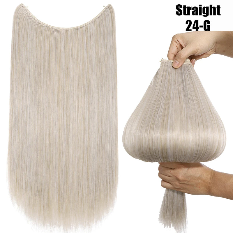 Synthetic 20 Inch Invisible Wire, No Clip-In, Hair Extensions, Fish Line Hairpieces/Hair Extensions Fake Hair For Women