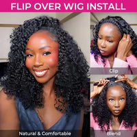 3 In 1 Human Hair Half Wig - Drawstring/Clip In, Kinky Curly Headband Wig for Women