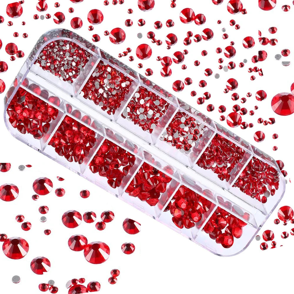 12Gird Box Multi Size AB/Colorful Non-Hotfix Rhinestones Flatback Crystal Diamond Gems 3D Glitter Nail Art Luxurious Decorations SWEET T 52