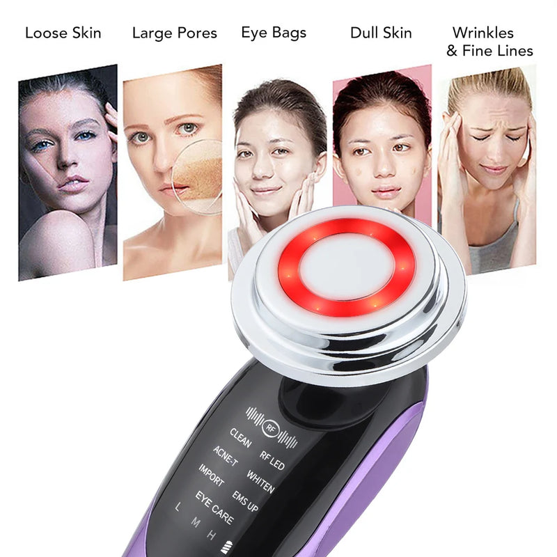 7 in 1 Anti-Aging/Skin Rejuvenation Device for Women, EMS LED Facial/Neck Firming Beauty Care Apparatus, Reduce Fine Lines