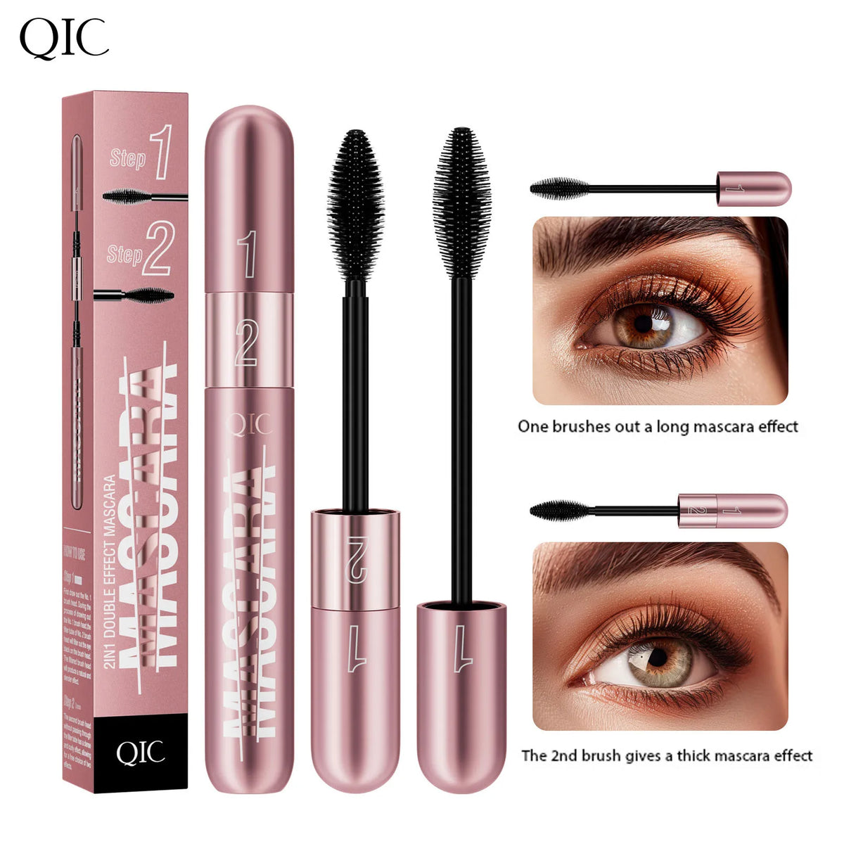 QIC new rose gold double-effect mascara, dense and slender two-in-one waterproof and non-smudging curled mascara. Sweet T 52