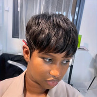 Layered Short Pixie Cut Wig  Remy Brazilian Human Hair Full Machine-Made Wig for Women, Sweet T 52