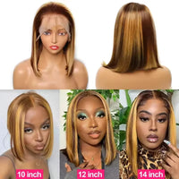 200% Highlight Bob Wig 13x4 Lace Front Wig P4/27 Colored Human Hair Wigs Honey Brown 13x6 Straight Lace Frontal 100%  Remy Wigs Sweet T 52