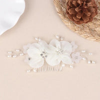 Handmade Elegant Pearl Hair Pins - White Flower Rhinestone Hair Comb For Wedding Parties/Bridal Hair Accessories-hair accessories-SWEET T 52