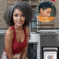 12inch Salt And Pepper Wigs Human Hair HD Grey Lace Front Wig Human Hair Pre Plucked Hairline Deep Curly Salt and Pepper Bog Wig Sweet T 52