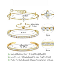 3PC Stackable Bracelet Set for Women - Adjustable 14K Gold-Plated & Silver Stainless Steel Tennis Bracelets