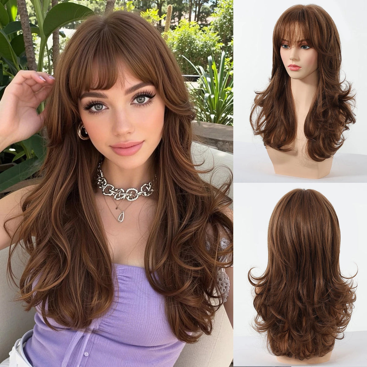 EASIHAIR Light Orange Synthetic Wigs Long Wavy Ombre Natural Hair Wigs with Bangs for Women Cosplay Lolita Wig Heat Resistant SWEET T 52