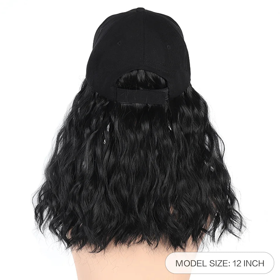 LUPU Synthetic Hat Wig for Women Wig Cap with Curly Hair Extensions Hat with Hair Wave Adjustable Baseball Hat Wigs Sweet T 52