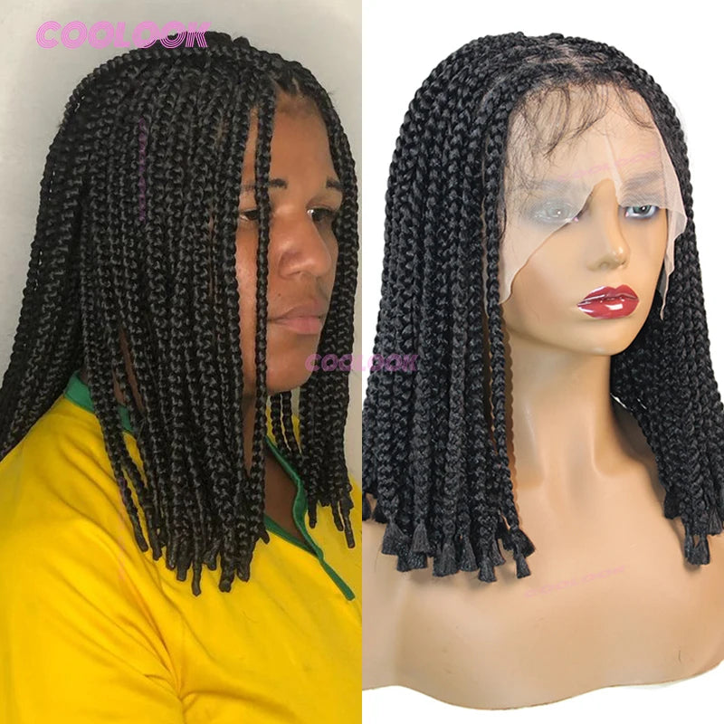 10" Short Bob Wigs Synthetic Braided Wigs For Women Box Braid Full Lace Wig Braid African Cornrow Braids Lace Wigs Cheap Sweet T 52