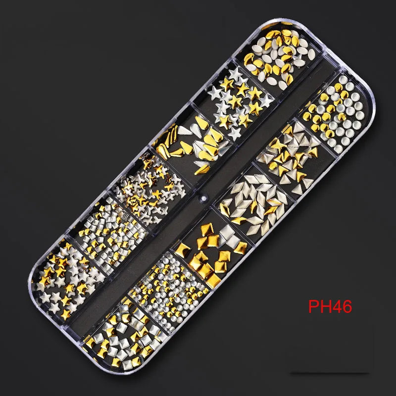 12Gird Box Multi Size AB/Colorful Non-Hotfix Rhinestones Flatback Crystal Diamond Gems 3D Glitter Nail Art Luxurious Decorations SWEET T 52