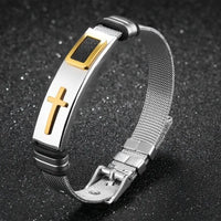 Men's Cross Prayer Strap Bracelets, Stainless Steel Net Watch Band, Male/Female, Unisex, Size Adjustable