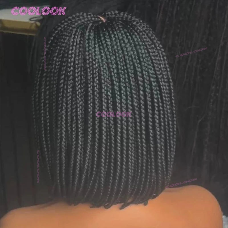 10" Short Bob Wigs Synthetic Braided Wigs For Women Box Braid Full Lace Wig Braid African Cornrow Braids Lace Wigs Cheap Sweet T 52