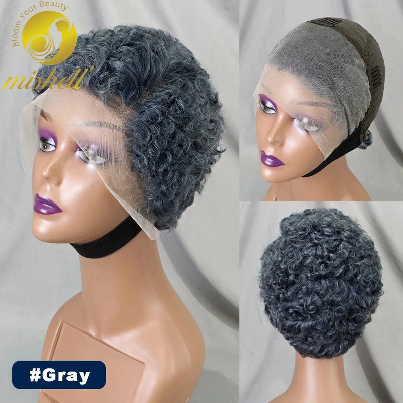 Gray Pixie Cut Wig Bob Human Hair Wigs 180% Density 13x4 Transparent Lace Frontal Short Bob Wig Brazilian Remy Hair for Women Sweet T 52