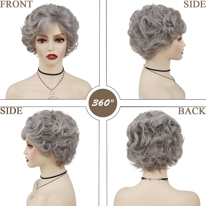 Synthetic Ombre Gray Short Curly Wigs for Women, Moms, Seniors - Golden Girls Wigs